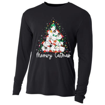 Meowy Catmas Cat Christmas Tree Xmas Funny Santa  Cooling Performance Long Sleeve Crew