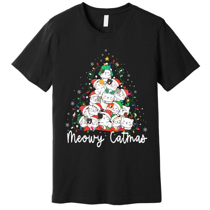 Meowy Catmas Cat Christmas Tree Xmas Funny Santa  Premium T-Shirt