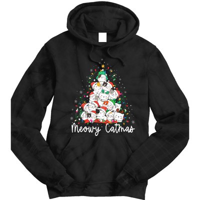 Meowy Catmas Cat Christmas Tree Xmas Funny Santa  Tie Dye Hoodie