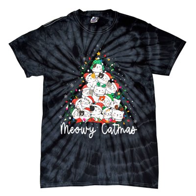 Meowy Catmas Cat Christmas Tree Xmas Funny Santa  Tie-Dye T-Shirt