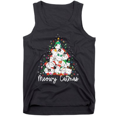 Meowy Catmas Cat Christmas Tree Xmas Funny Santa  Tank Top