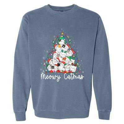 Meowy Catmas Cat Christmas Tree Xmas Funny Santa  Garment-Dyed Sweatshirt