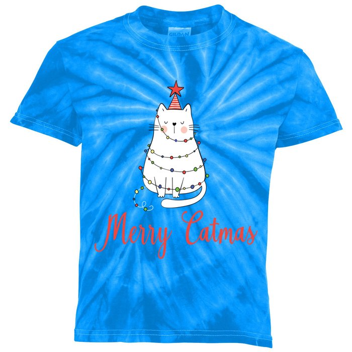 Merry Catmas Cat Christmas Gift Kids Tie-Dye T-Shirt