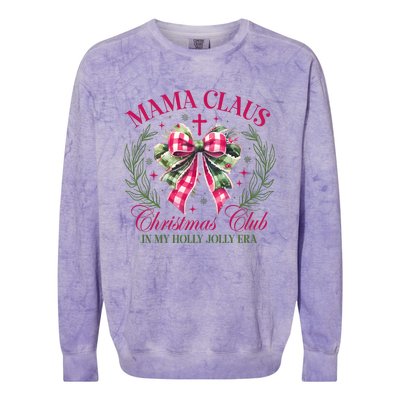 Mama Claus Christmas Club Coquette Bow Colorblast Crewneck Sweatshirt