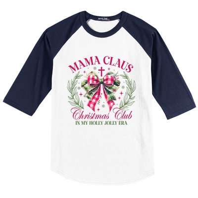 Mama Claus Christmas Club Coquette Bow Baseball Sleeve Shirt