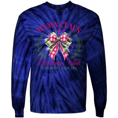 Mama Claus Christmas Club Coquette Bow Tie-Dye Long Sleeve Shirt