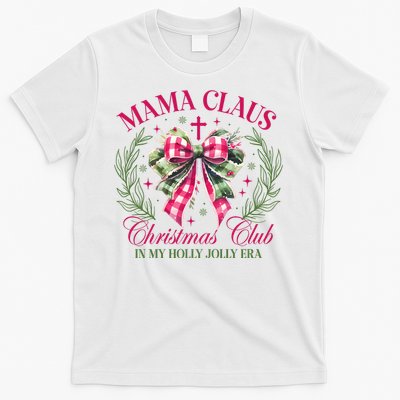 Mama Claus Christmas Club Coquette Bow T-Shirt