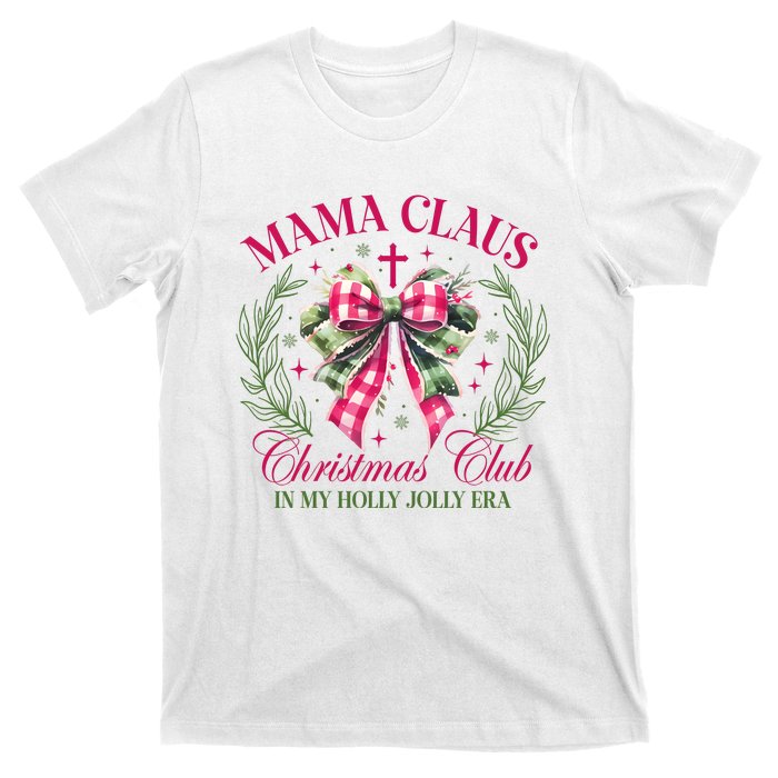 Mama Claus Christmas Club Coquette Bow T-Shirt