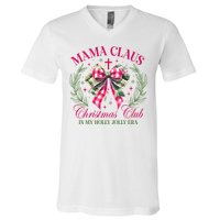 Mama Claus Christmas Club Coquette Bow V-Neck T-Shirt