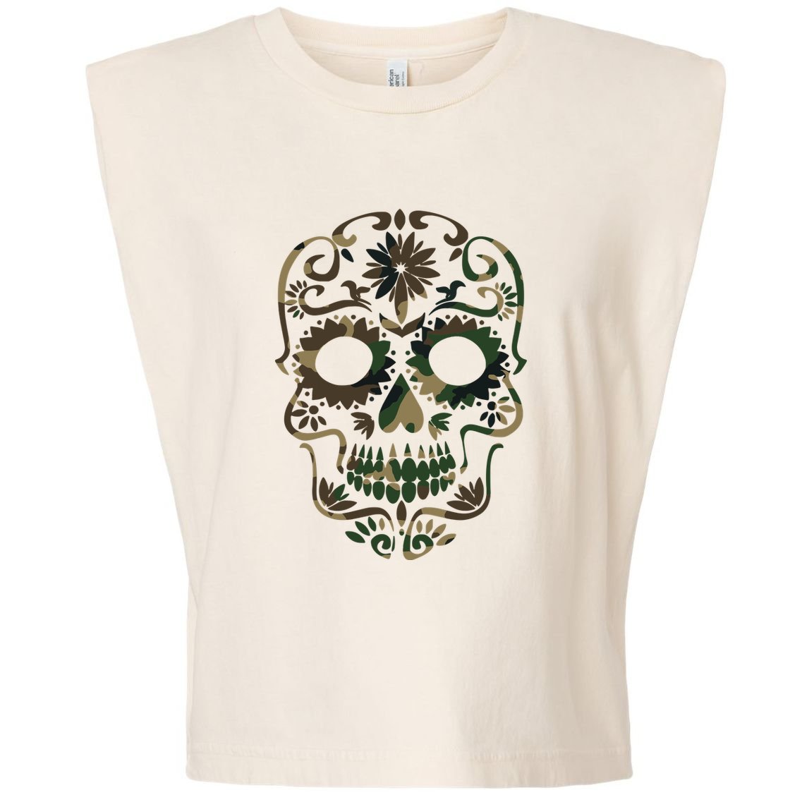 Military Camouflage Camo Dia De Los Muertos Sugar Skull Garment-Dyed Women's Muscle Tee