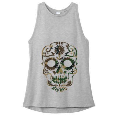 Military Camouflage Camo Dia De Los Muertos Sugar Skull Ladies PosiCharge Tri-Blend Wicking Tank