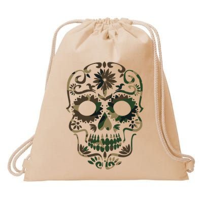 Military Camouflage Camo Dia De Los Muertos Sugar Skull Drawstring Bag