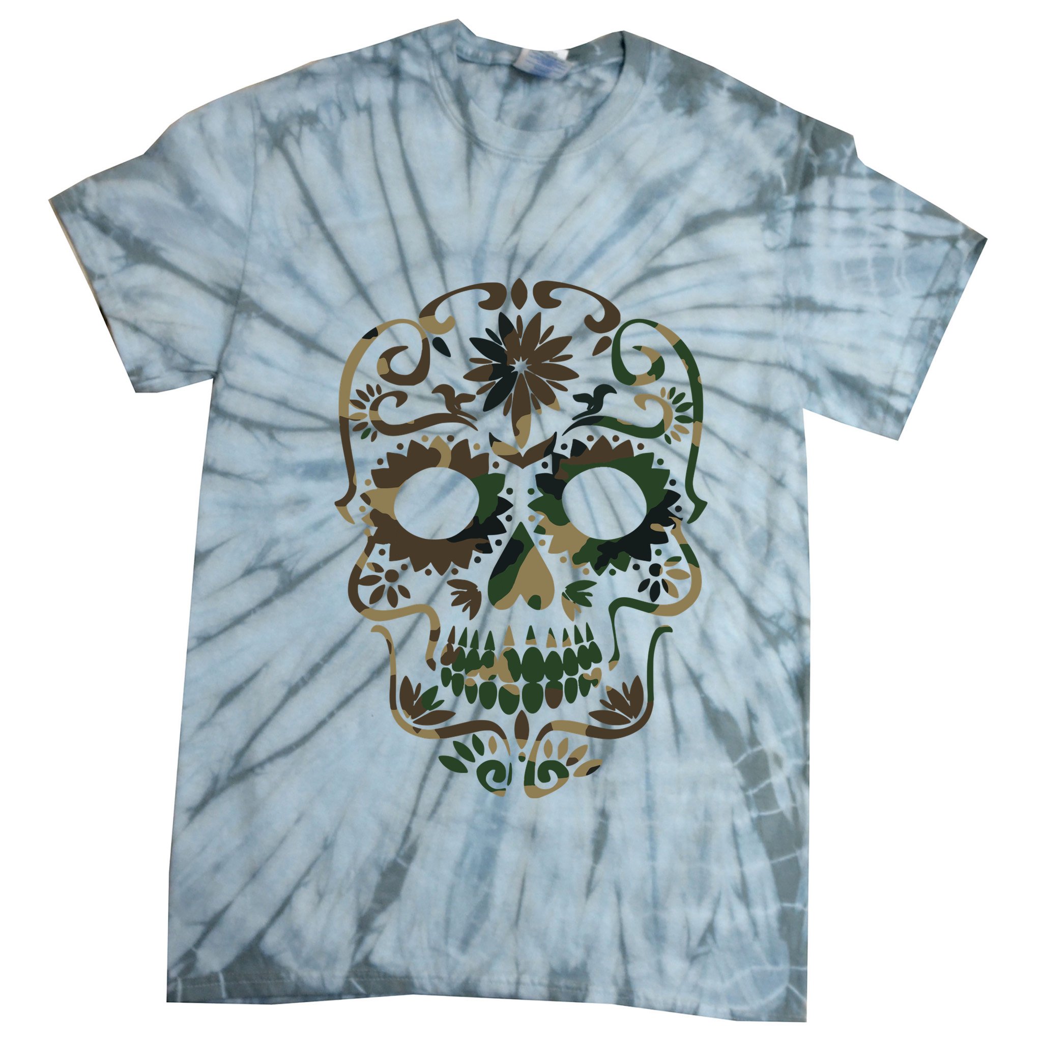 Military Camouflage Camo Dia De Los Muertos Sugar Skull Tie-Dye T-Shirt