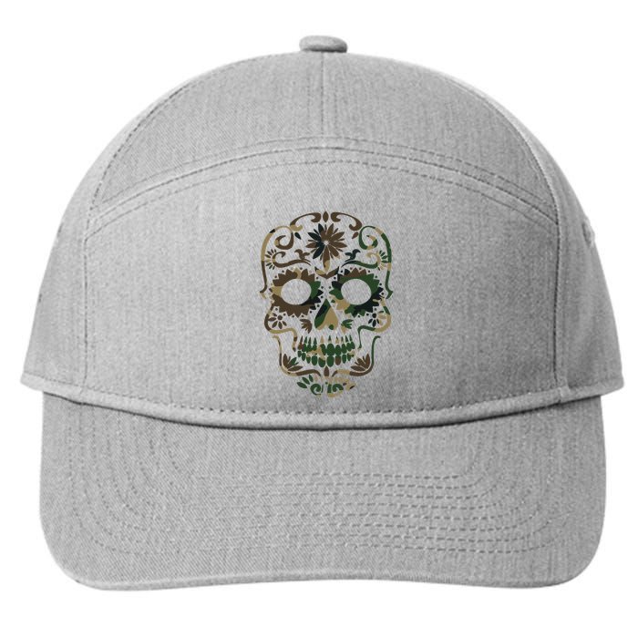 Military Camouflage Camo Dia De Los Muertos Sugar Skull 7-Panel Snapback Hat