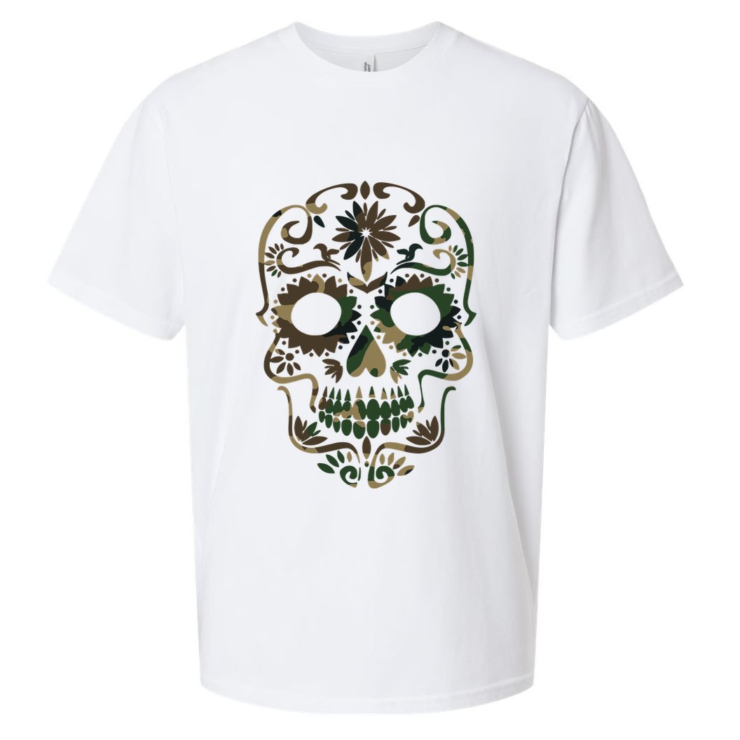 Military Camouflage Camo Dia De Los Muertos Sugar Skull Sueded Cloud Jersey T-Shirt