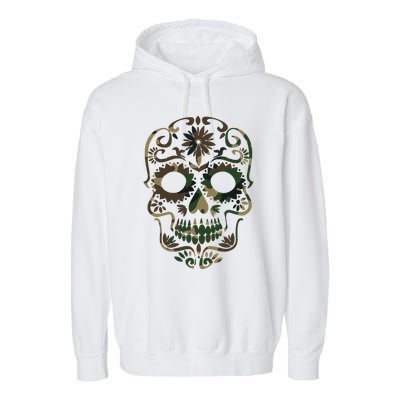 Military Camouflage Camo Dia De Los Muertos Sugar Skull Garment-Dyed Fleece Hoodie