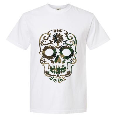 Military Camouflage Camo Dia De Los Muertos Sugar Skull Garment-Dyed Heavyweight T-Shirt