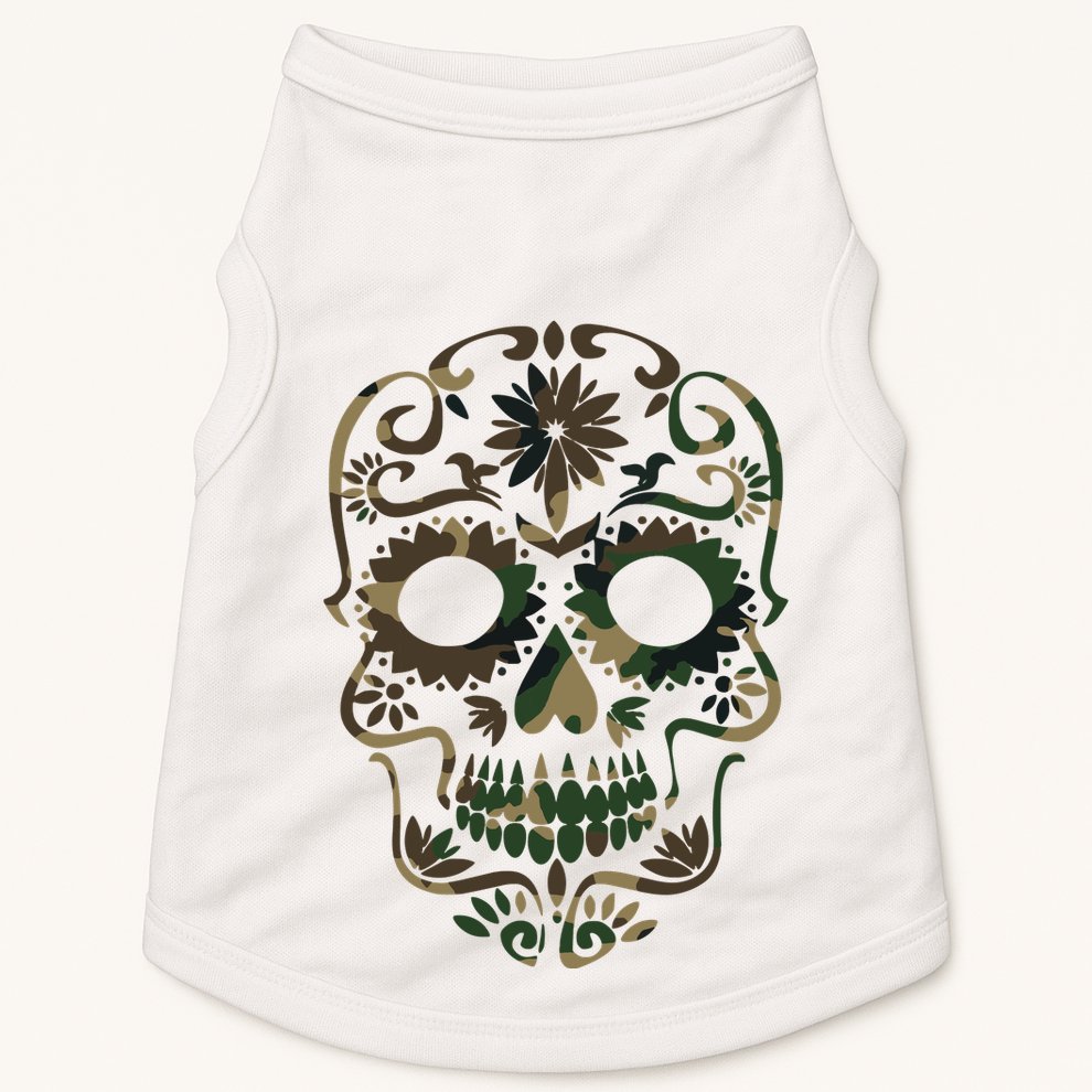 Military Camouflage Camo Dia De Los Muertos Sugar Skull Doggie Tank