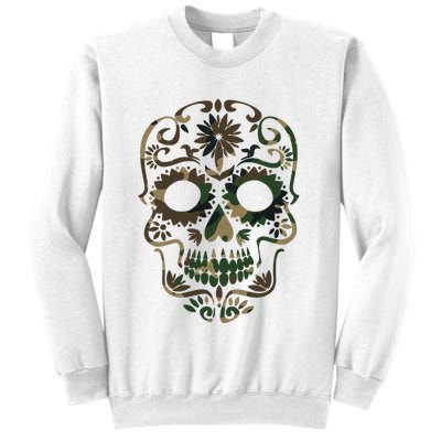 Military Camouflage Camo Dia De Los Muertos Sugar Skull Sweatshirt