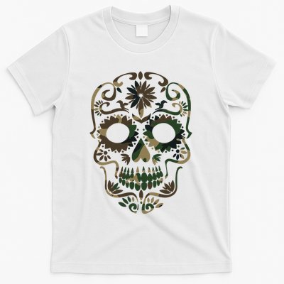 Military Camouflage Camo Dia De Los Muertos Sugar Skull T-Shirt