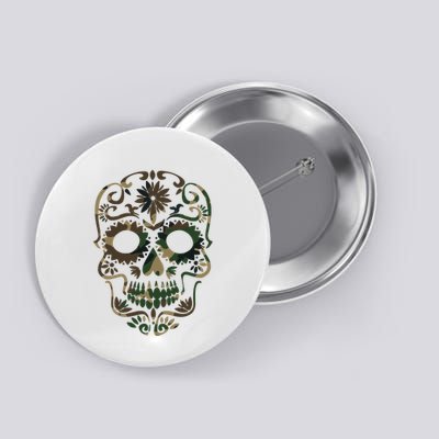 Military Camouflage Camo Dia De Los Muertos Sugar Skull Button