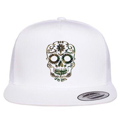 Military Camouflage Camo Dia De Los Muertos Sugar Skull Flatbill Hat