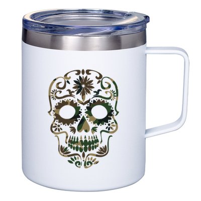 Military Camouflage Camo Dia De Los Muertos Sugar Skull 12oz Stainless Steel Coffee Mug