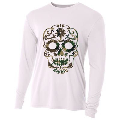 Military Camouflage Camo Dia De Los Muertos Sugar Skull Cooling Performance Long Sleeve Crew