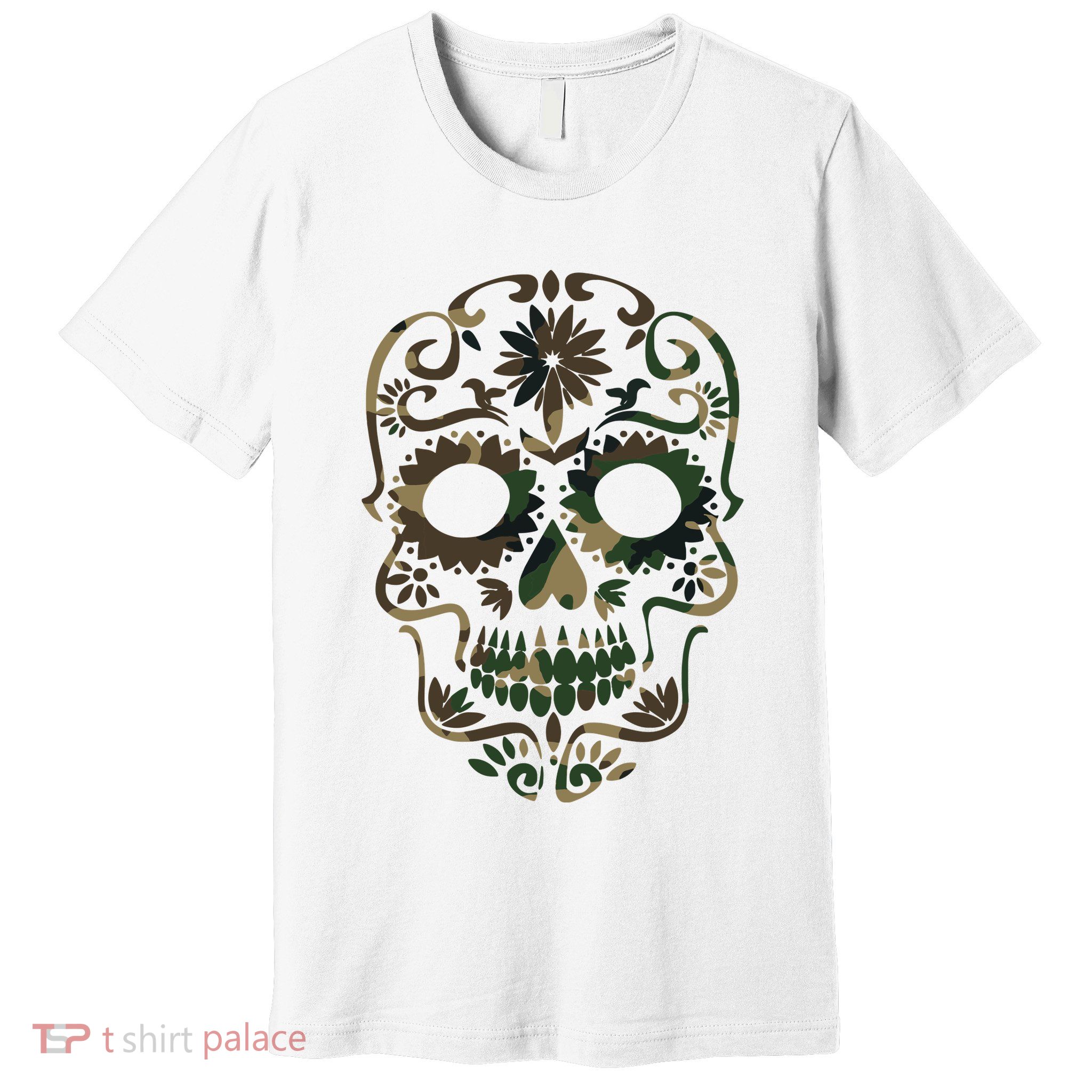 Military Camouflage Camo Dia De Los Muertos Sugar Skull Premium T-Shirt