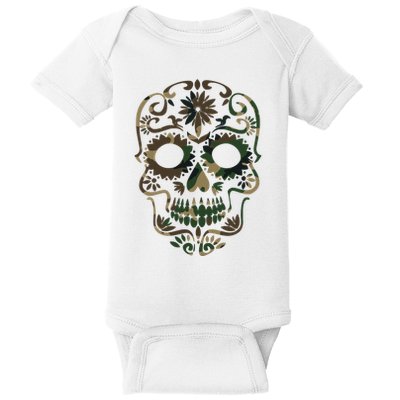Military Camouflage Camo Dia De Los Muertos Sugar Skull Baby Bodysuit
