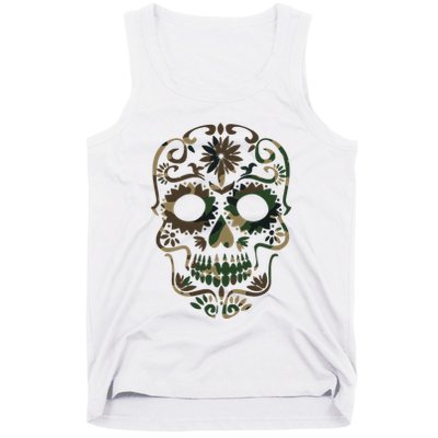 Military Camouflage Camo Dia De Los Muertos Sugar Skull Tank Top