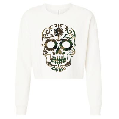 Military Camouflage Camo Dia De Los Muertos Sugar Skull Cropped Pullover Crew