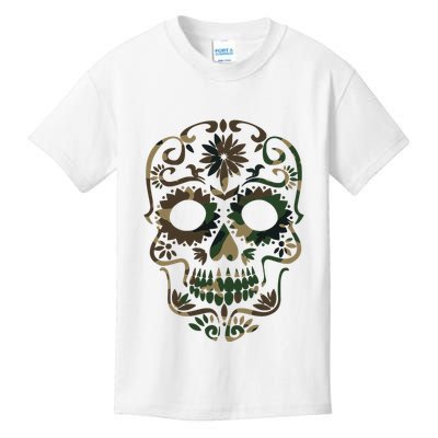 Military Camouflage Camo Dia De Los Muertos Sugar Skull Kids T-Shirt