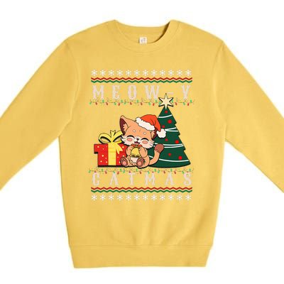 Meowy Catmas Cat Christmas Tree Xmas  Funny Santa  Premium Crewneck Sweatshirt