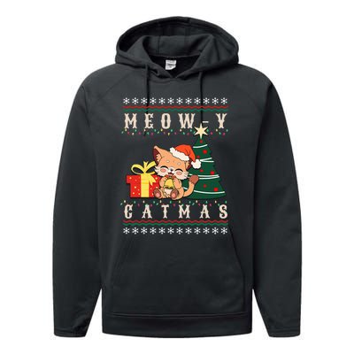 Meowy Catmas Cat Christmas Tree Xmas  Funny Santa  Performance Fleece Hoodie