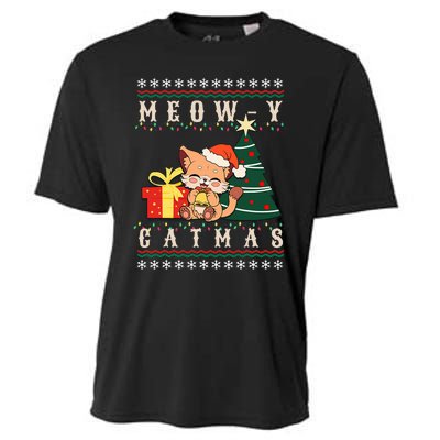 Meowy Catmas Cat Christmas Tree Xmas  Funny Santa  Cooling Performance Crew T-Shirt