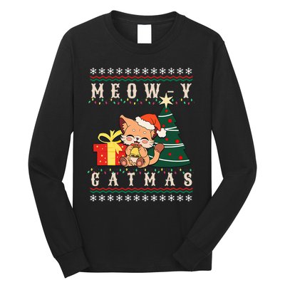 Meowy Catmas Cat Christmas Tree Xmas  Funny Santa  Long Sleeve Shirt