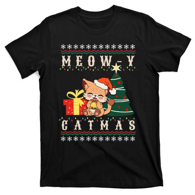 Meowy Catmas Cat Christmas Tree Xmas  Funny Santa  T-Shirt