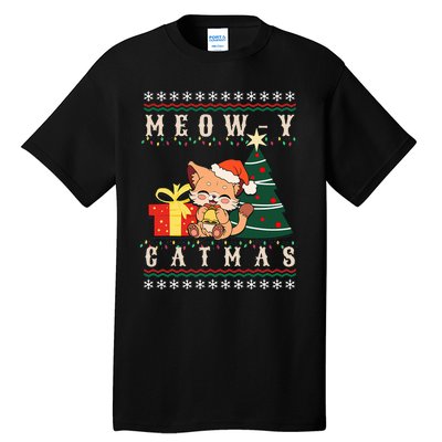 Meowy Catmas Cat Christmas Tree Xmas  Funny Santa  Tall T-Shirt