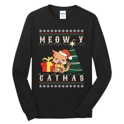 Meowy Catmas Cat Christmas Tree Xmas  Funny Santa  Tall Long Sleeve T-Shirt