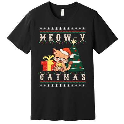 Meowy Catmas Cat Christmas Tree Xmas  Funny Santa  Premium T-Shirt