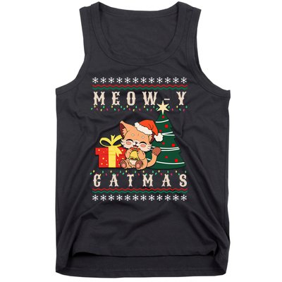 Meowy Catmas Cat Christmas Tree Xmas  Funny Santa  Tank Top