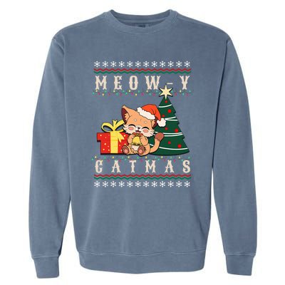 Meowy Catmas Cat Christmas Tree Xmas  Funny Santa  Garment-Dyed Sweatshirt