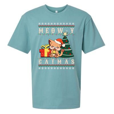 Meowy Catmas Cat Christmas Tree Xmas  Funny Santa  Sueded Cloud Jersey T-Shirt