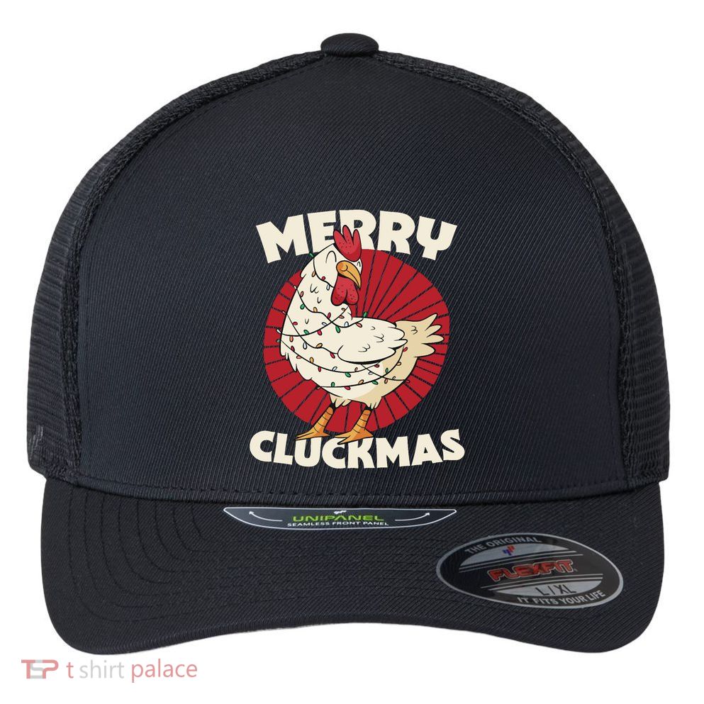 Merry Chickmas Cluckmas Funny Christmas Pajama Retro Outfit Great Gift Flexfit Unipanel Trucker Cap
