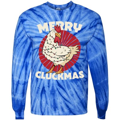 Merry Chickmas Cluckmas Funny Christmas Pajama Retro Outfit Great Gift Tie-Dye Long Sleeve Shirt