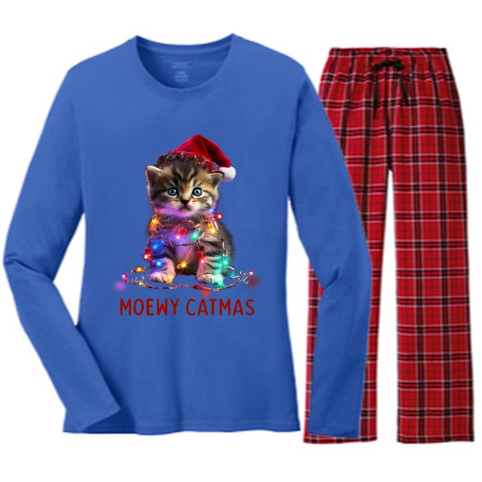 Moewy Catmas Cat Christmas Gift Women's Long Sleeve Flannel Pajama Set 