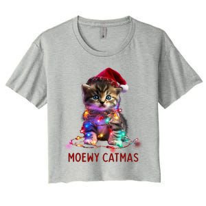 Moewy Catmas Cat Christmas Gift Women's Crop Top Tee