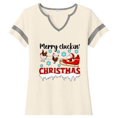 Merry Cluckin Christmas Chicken Owner Xmas Party Chicken Funny Gift Ladies Halftime Notch Neck Tee