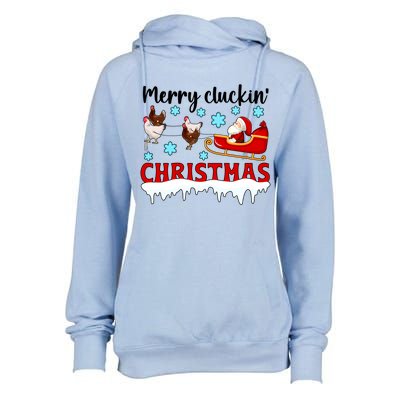 Merry Cluckin Christmas Chicken Owner Xmas Party Chicken Funny Gift Womens Funnel Neck Pullover Hood